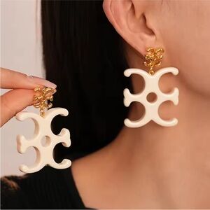 Tory Burch Gold and Cream Statement Earrings